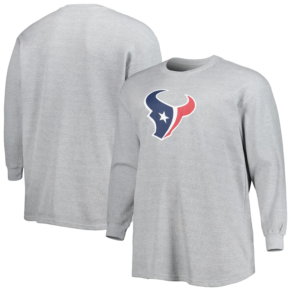 T-shirt thermique à manches longues en tricot gaufré Houston Texans Big & Tall pour homme, gris chiné