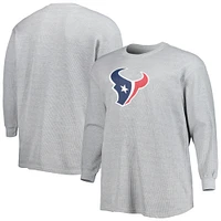 T-shirt thermique à manches longues en tricot gaufré Houston Texans Big & Tall pour homme, gris chiné