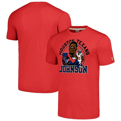 T-shirt à trois mélanges pour hommes, hommage Andre Johnson, rouge, Houston Texans, caricature, joueur retraité