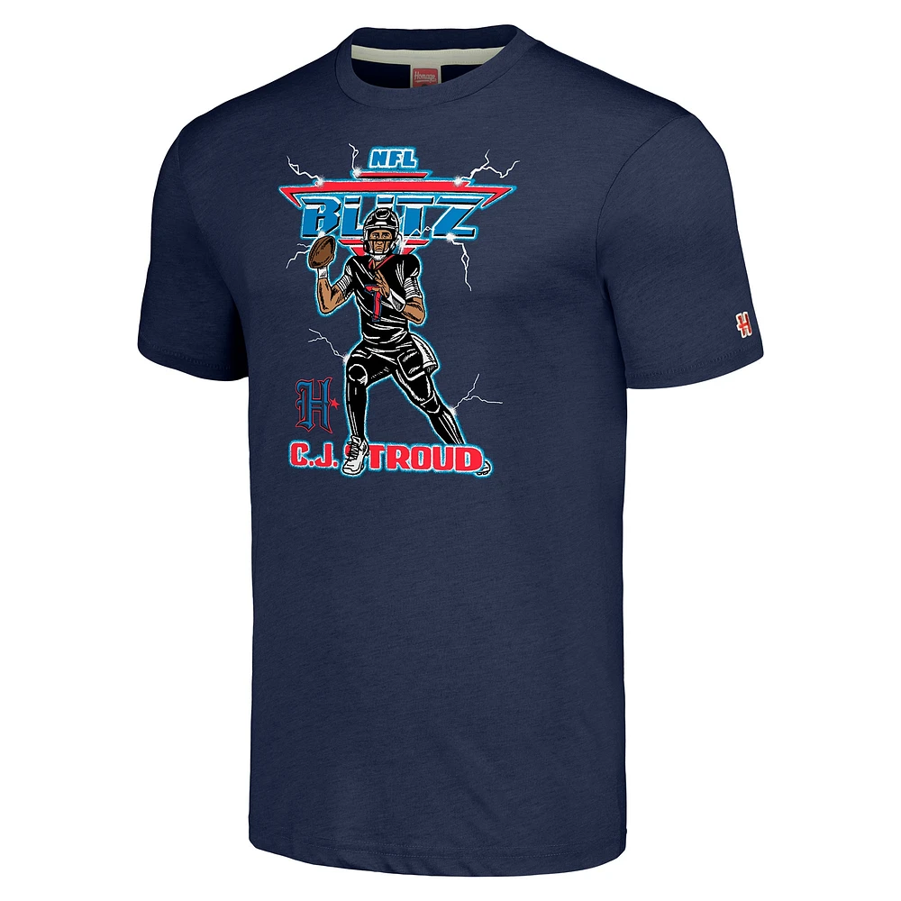 T-shirt triple mélange Hommage C.J. Stroud pour hommes, bleu marine chiné, Houston Texans NFL Blitz Player