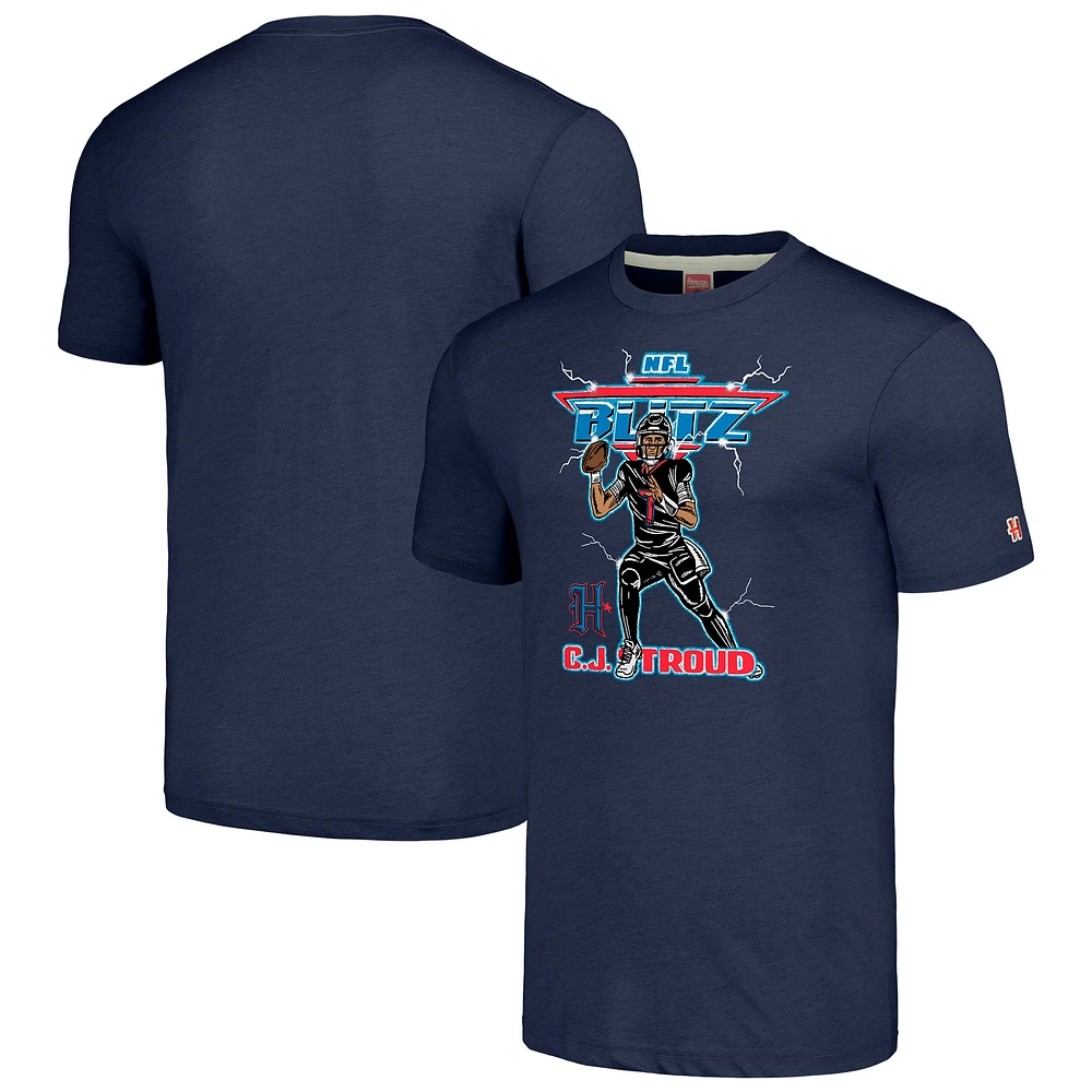 Men's Homage C.J. Stroud Heathered Navy Houston Texans NFL Blitz Player Tri-Blend T-Shirt