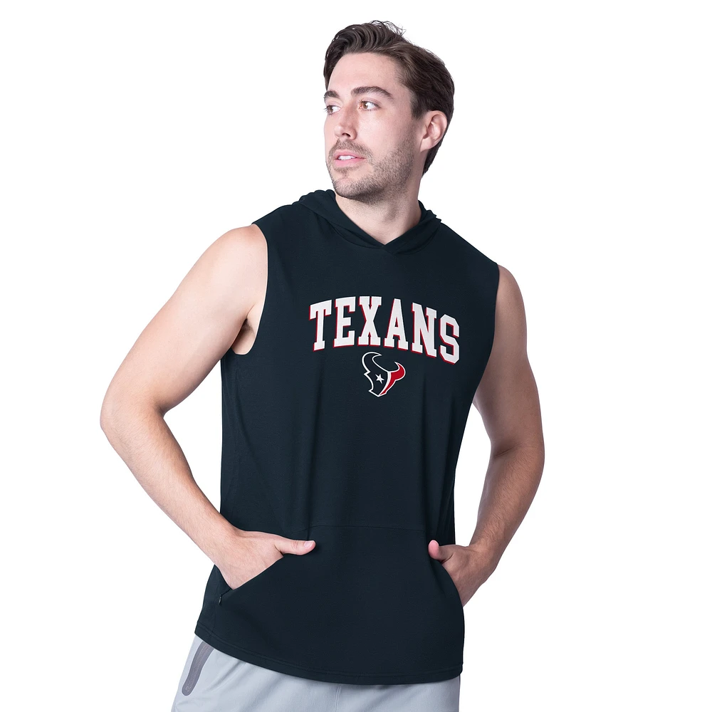 Men's MSX by Michael Strahan Navy Houston Texans Action Sleeveless Pullover Hoodie