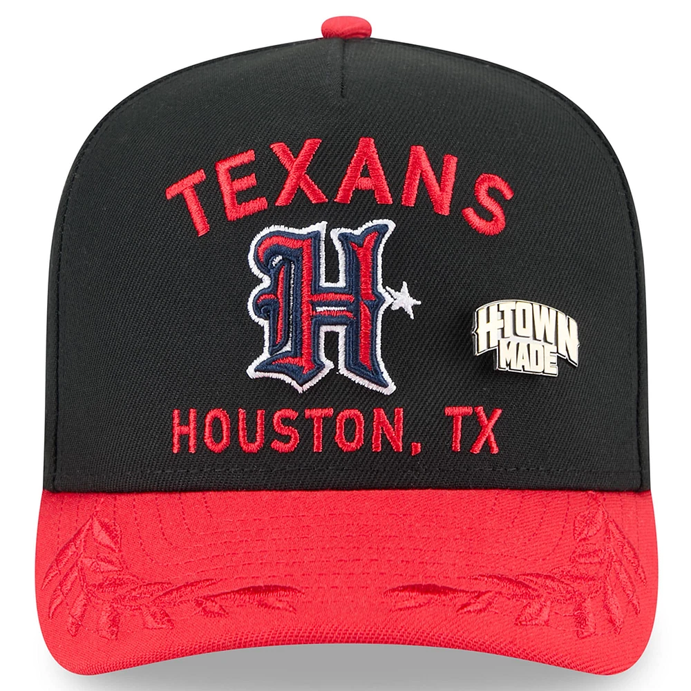 Casquette ajustée New Era 59FIFTY noire/rouge pour homme, modèle A-Frame, draft NFL 2025, Houston Texans