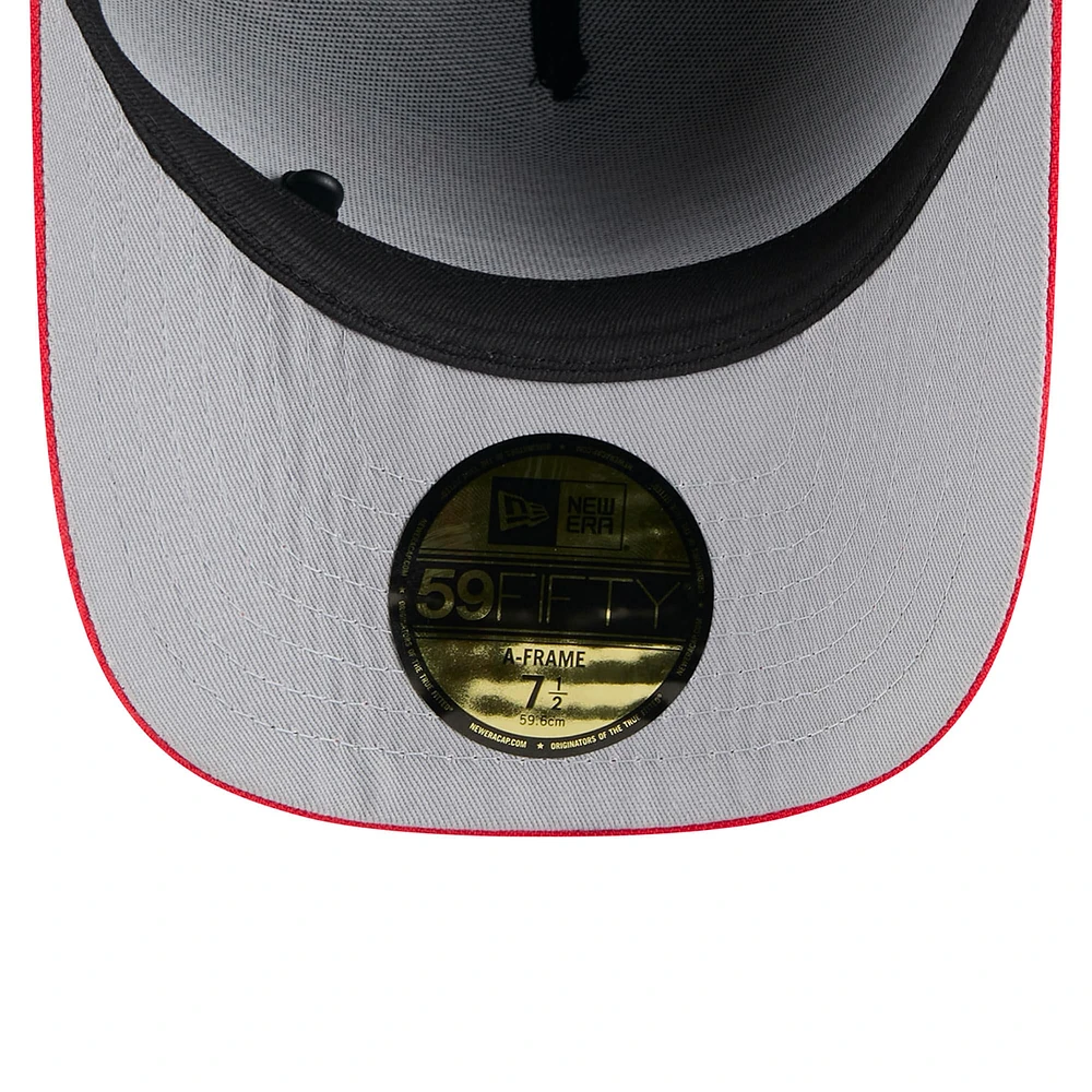 Casquette ajustée New Era 59FIFTY noire/rouge pour homme, modèle A-Frame, draft NFL 2025, Houston Texans