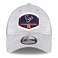 Casquette réglable New Era Heather Grey Houston Texans 2023 AFC South Division Champions Locker Room Trophy Collection 9FORTY Trucker pour hommes