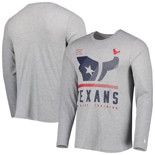 T-shirt à manches longues pour homme Houston Texans Combine Authentic Red Zone New Era gris chiné