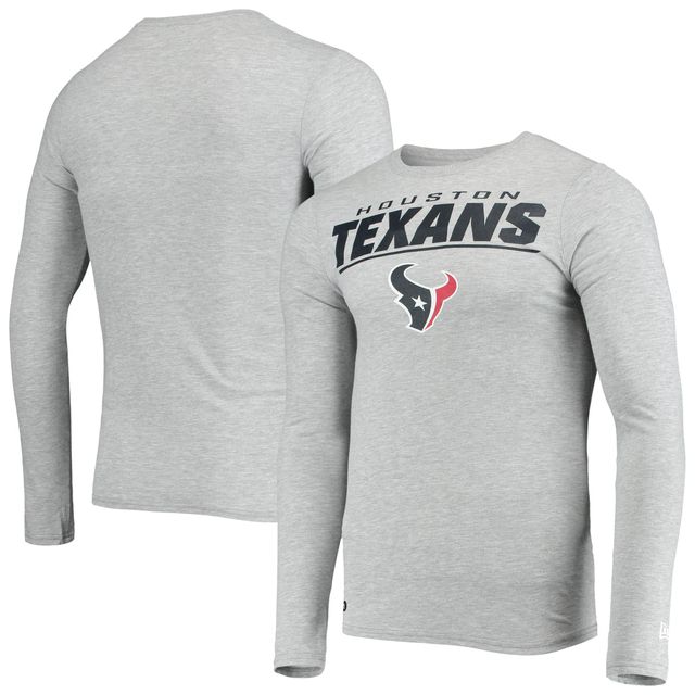 T-shirt à manches longues New Era gris chiné pour homme Houston Texans Combine Authentic Stated