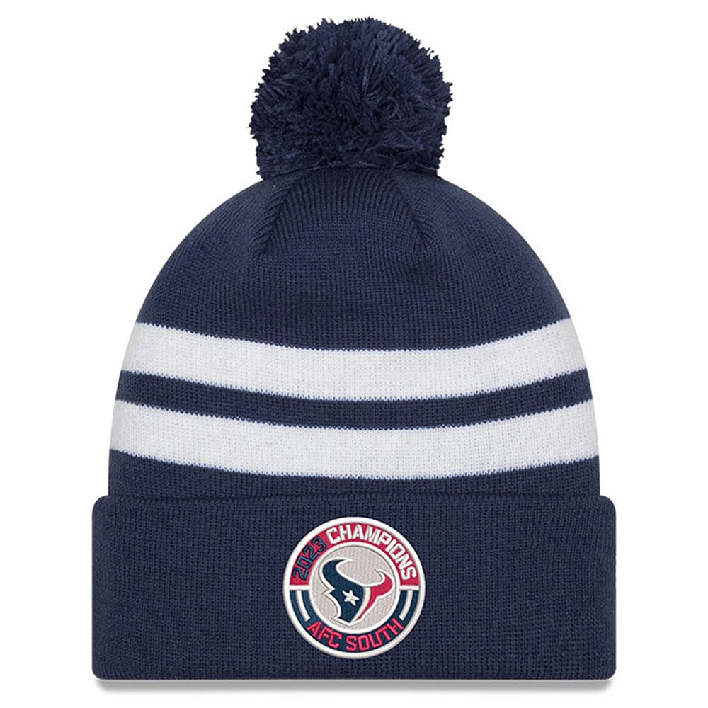 Men's New Era  Navy Houston Texans 2023 AFC South Division Champions Cuffed Knit Hat with Pom