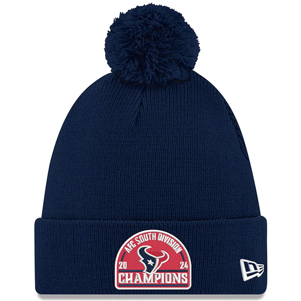 Bonnet en tricot à revers avec pompon pour homme New Era Houston Texans 2024 AFC South Division Champions bleu marine