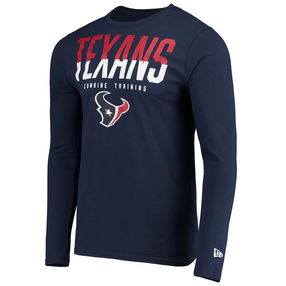 Men's New Era Navy Houston Texans Combine Authentic Split Line Long Sleeve T-Shirt