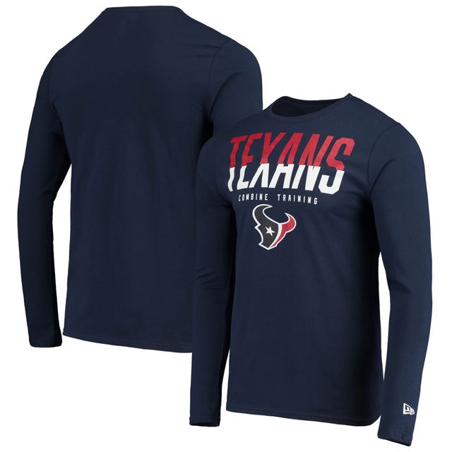 T-shirt à manches longues New Era bleu marine pour homme Houston Texans Combine Authentic Split Line