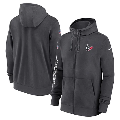 Sweat à capuche entièrement zippé Nike Anthracite Houston Texans 2024 Sideline Club pour homme