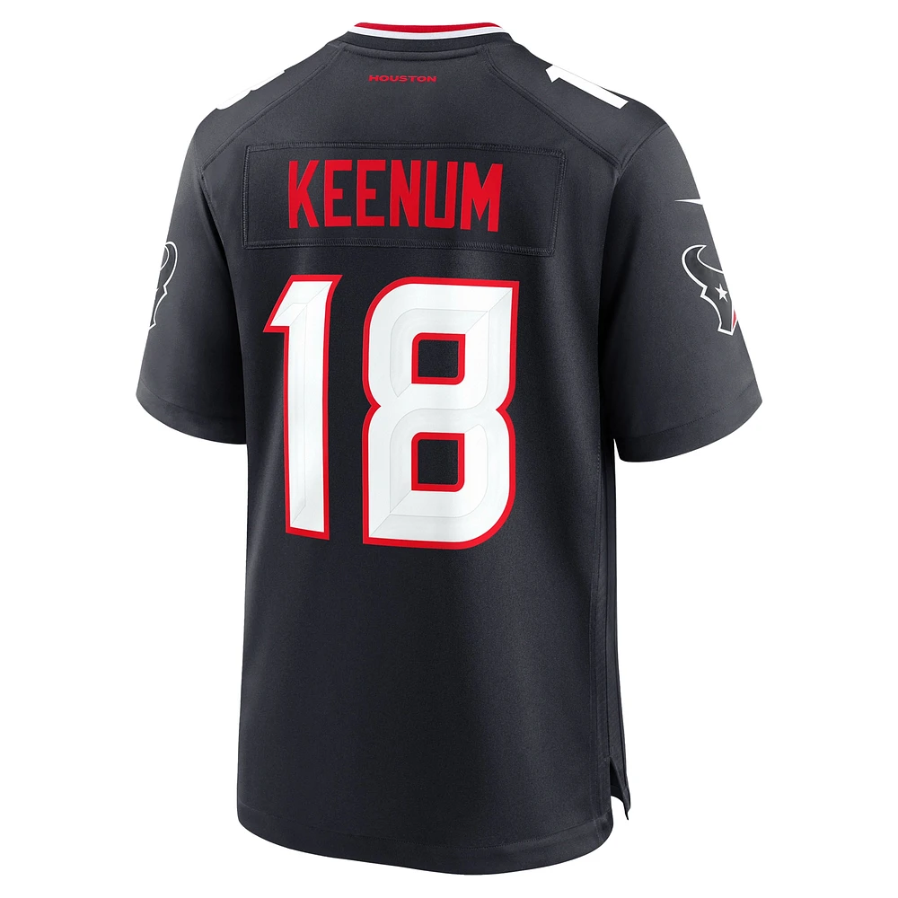 Maillot de match Nike Case Keenum bleu marine pour homme des Houston Texans