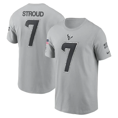 T-shirt Nike C.J. Stroud gris pour homme Houston Texans 2024 Salute To Service avec nom et numéro