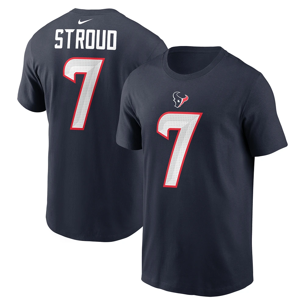 T-shirt avec nom et numéro de joueur des Houston Texans Nike C.J. Stroud pour homme, bleu marine