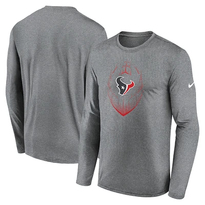 T-shirt à manches longues Nike gris chiné Houston Texans Legend Icon pour homme