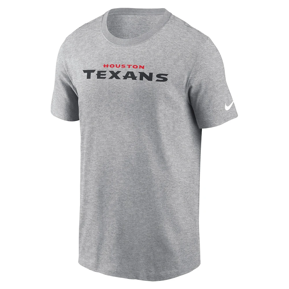 Men's Nike Heather Gray Houston Texans Primetime Wordmark Essential T-Shirt