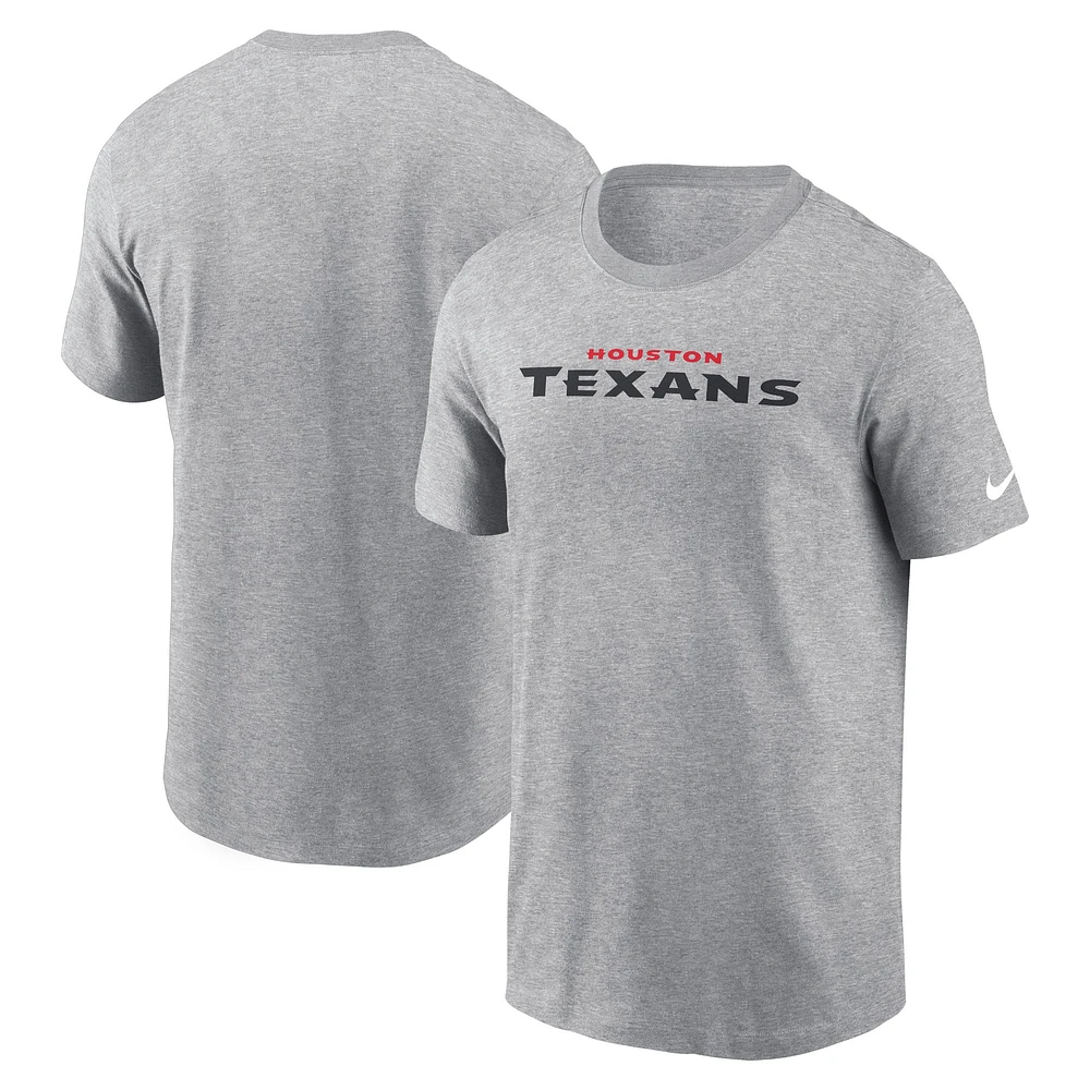 Men's Nike Heather Gray Houston Texans Primetime Wordmark Essential T-Shirt