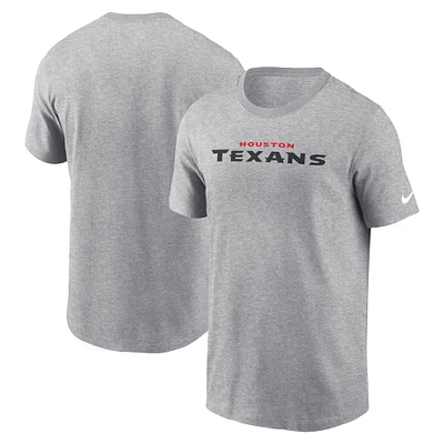 T-shirt essentiel Nike Heather Grey Houston Texans Primetime Wordmark pour hommes