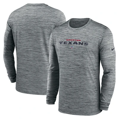 T-shirt à manches longues Nike Heather Grey Houston Texans Sideline Team Velocity Performance pour homme