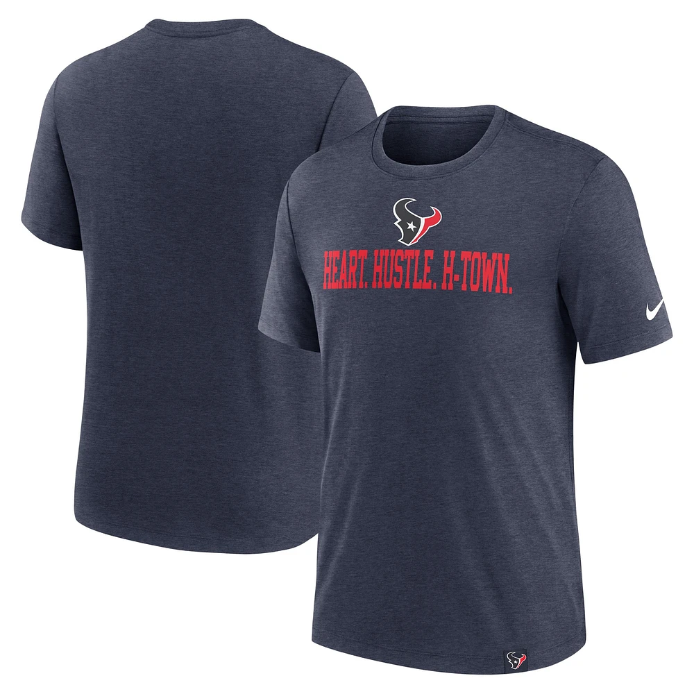 T-shirt tri-mélange Nike Heather Navy Houston Texans Blitz pour hommes