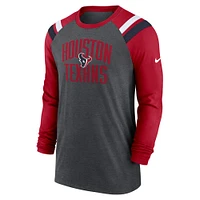 Men's Nike Heathered Charcoal Houston Texans Tri-Blend Raglan Athletic Long Sleeve Fashion T-Shirt