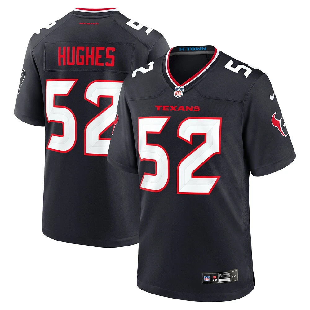 Maillot de match Nike Jerry Hughes bleu marine pour homme des Houston Texans