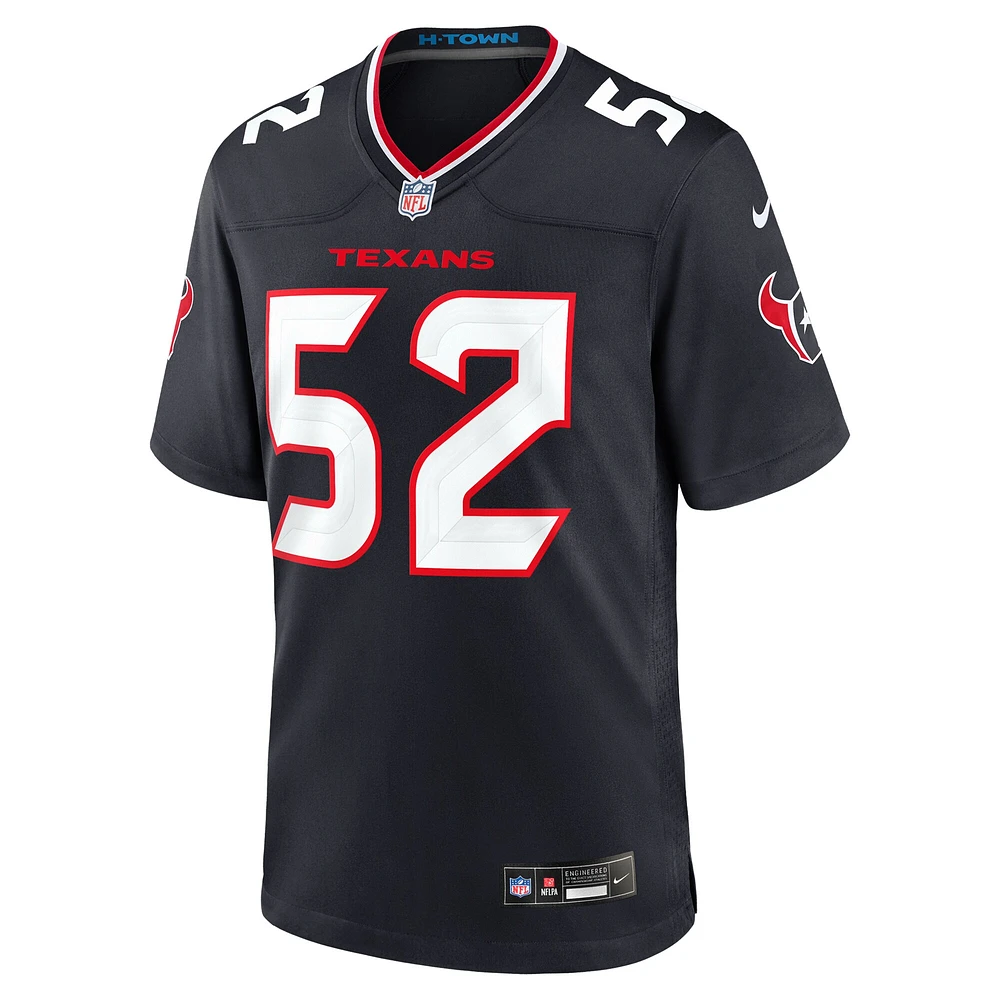 Maillot de match Nike Jerry Hughes bleu marine pour homme des Houston Texans