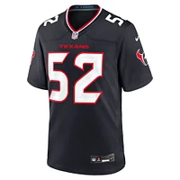 Maillot de match Nike Jerry Hughes bleu marine pour homme des Houston Texans