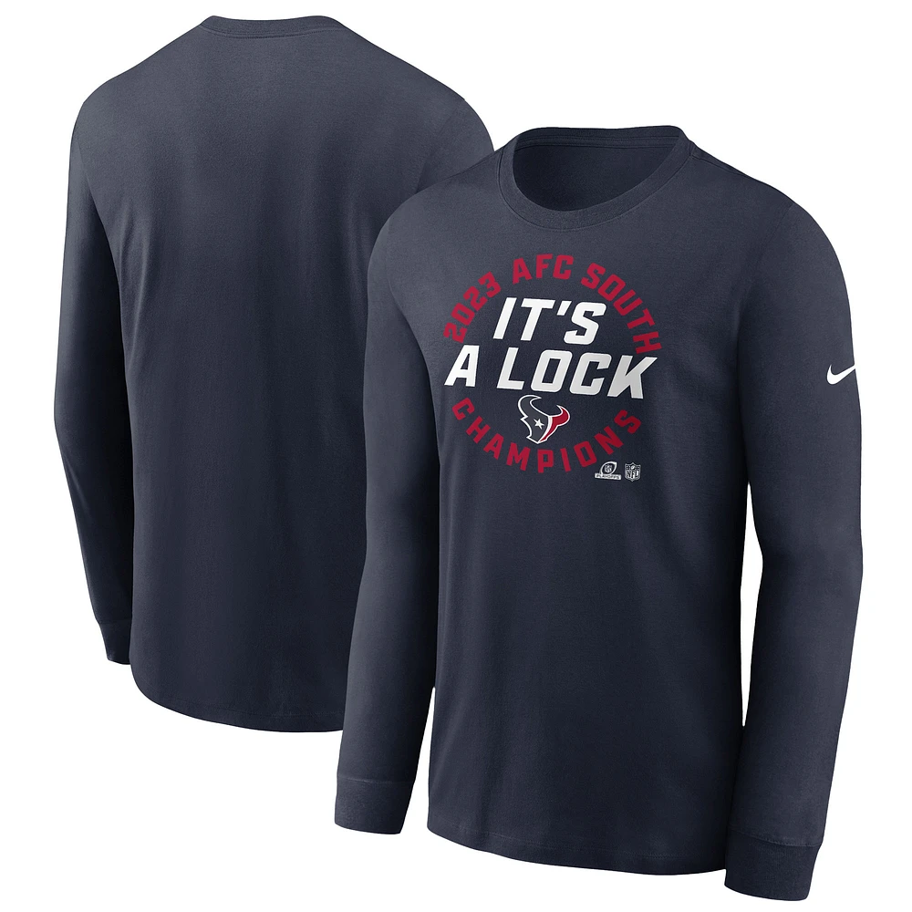 T-shirt à manches longues Nike Navy Houston Texans 2023 AFC Division Sud Champions Locker Room Trophy Collection pour homme