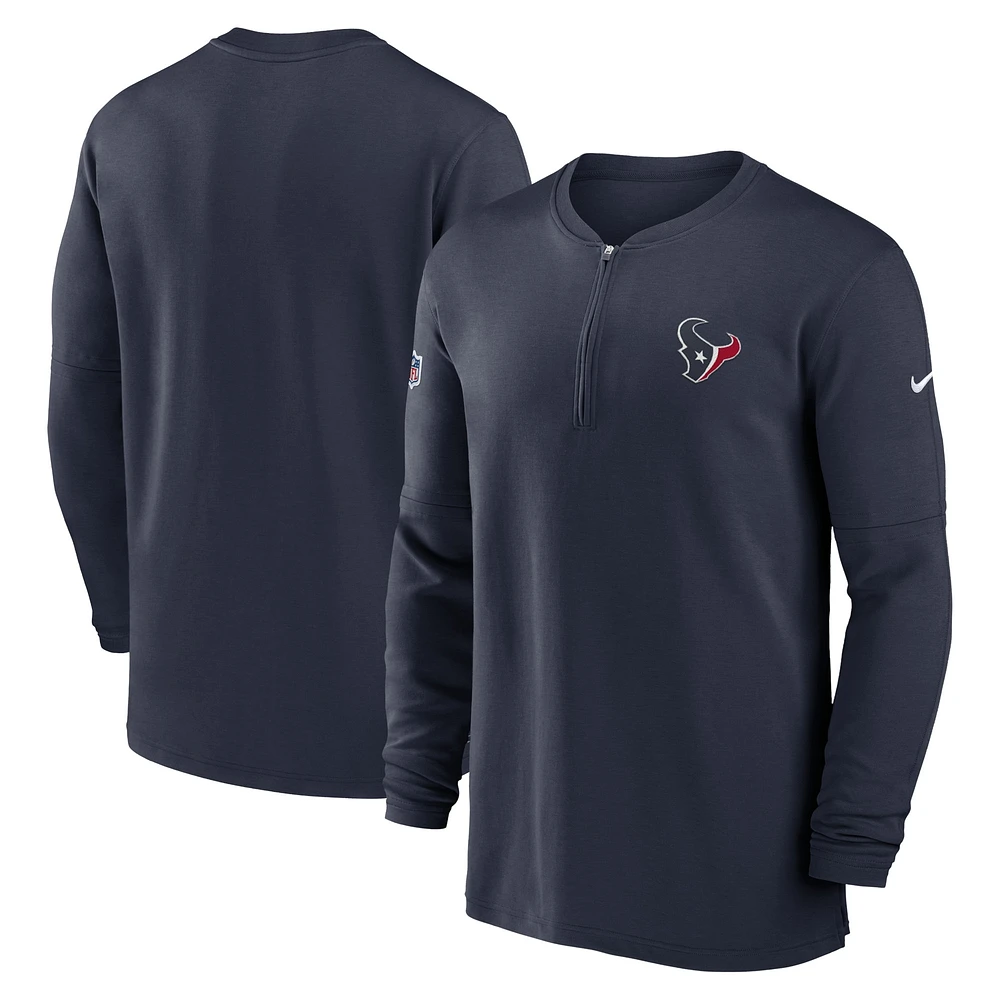 Haut Nike bleu marine Houston Texans 2023 Sideline Performance à manches longues tri-mélange et quart de zip pour homme