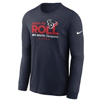 T-shirt à manches longues Nike bleu marine Houston Texans 2024 AFC South Division Champions Locker Room Trophy Collection pour homme