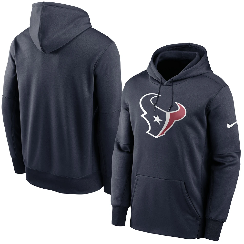 Sweat à capuche Nike pour hommes, bleu marine, Houston Texans, Fan Gear, logo principal, Therma Performance