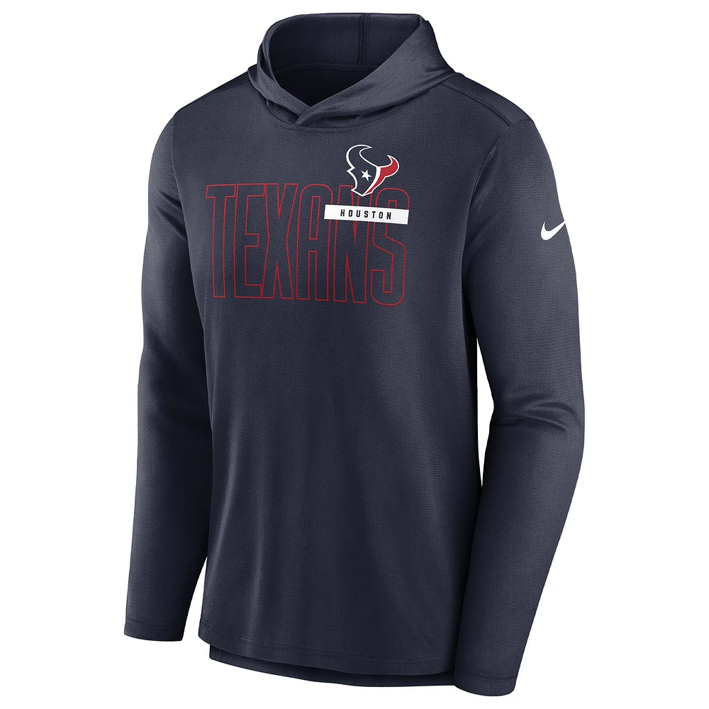 Men's Nike Navy Houston Texans Lightweight Performance Hooded Long Sleeve T-Shirt