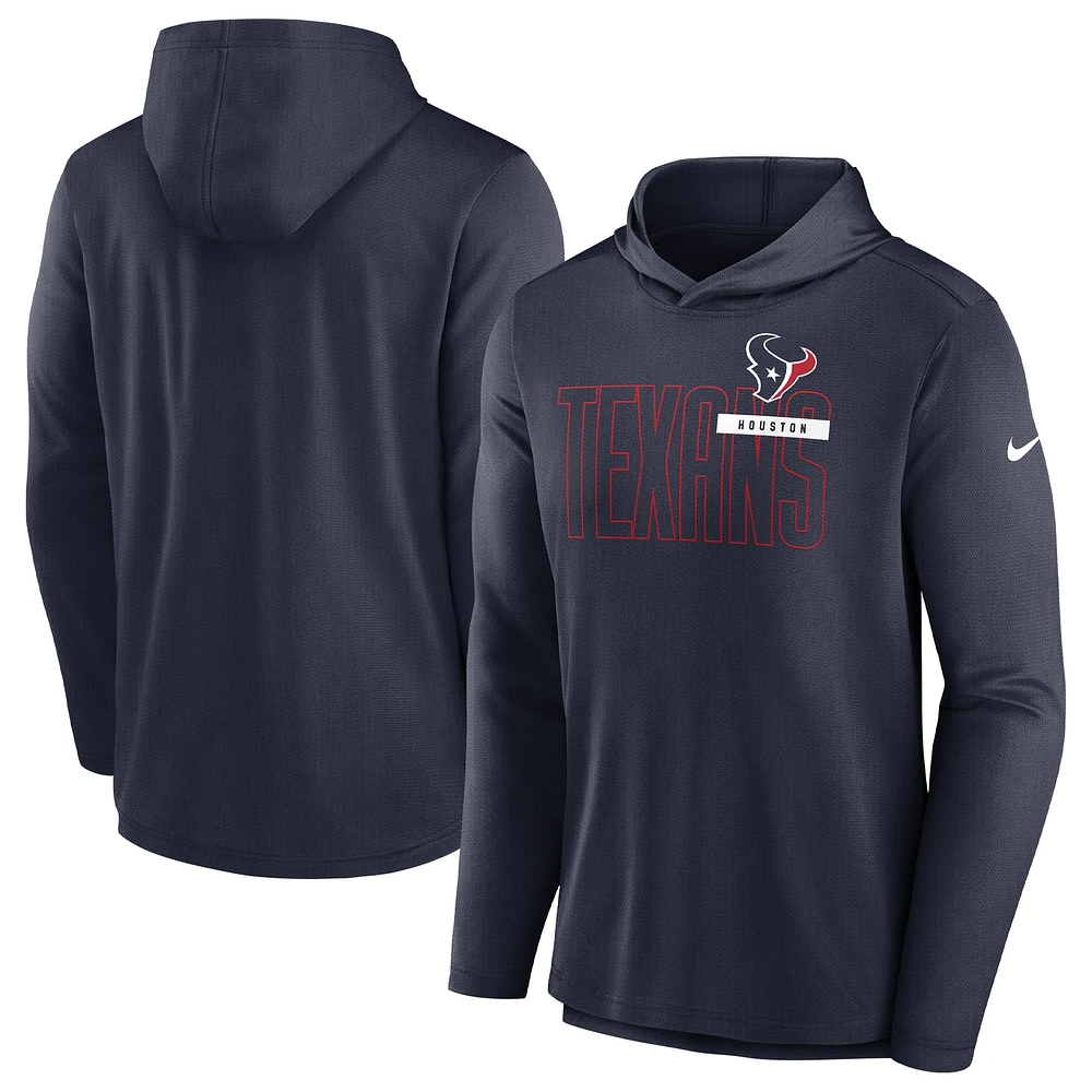 Men's Nike Navy Houston Texans Lightweight Performance Hooded Long Sleeve T-Shirt