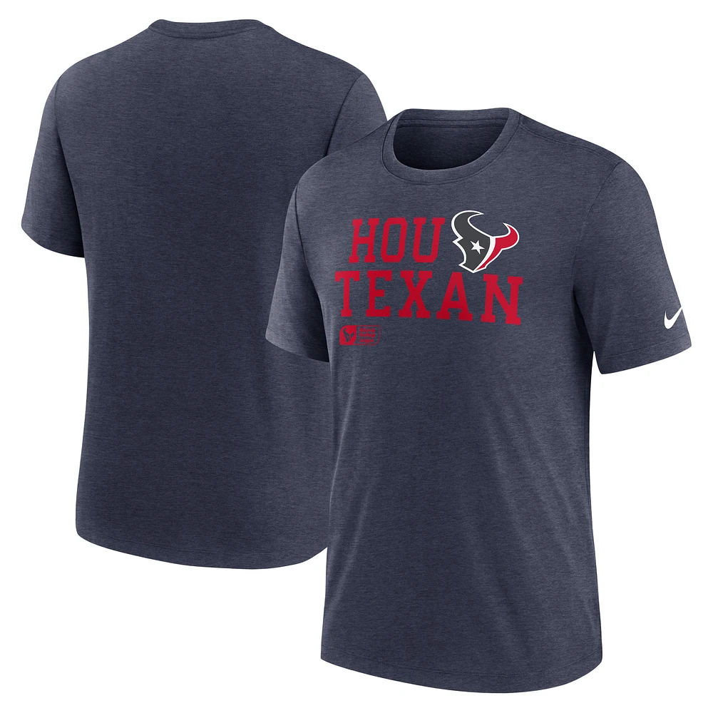 T-shirt tri-mélange Nike bleu marine Houston Texans Overlap Lockup pour hommes