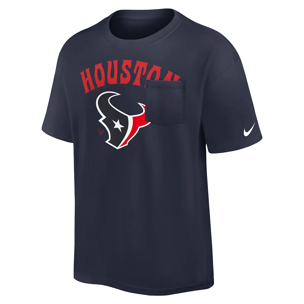 T-shirt Nike bleu marine Houston Texans Rewind Heavy Max 90 Pocket pour homme