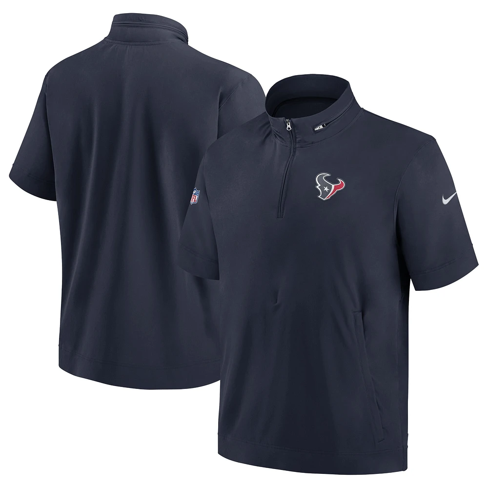 Men's Nike  Navy Houston Texans Sideline Coach Short Sleeve Hoodie Quarter-Zip Jacket