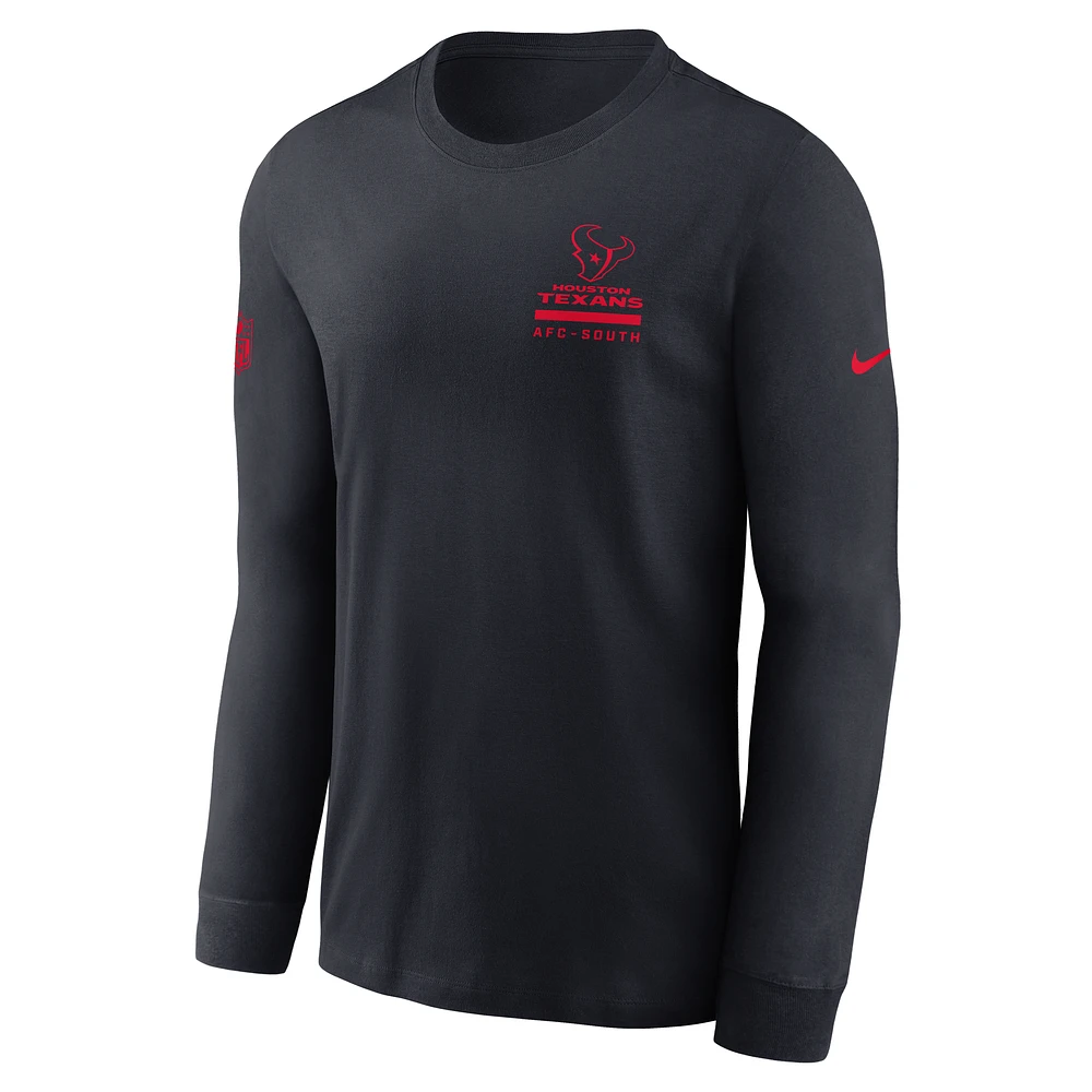 T-shirt Nike bleu marine Houston Texans Sideline Performance à manches longues pour homme