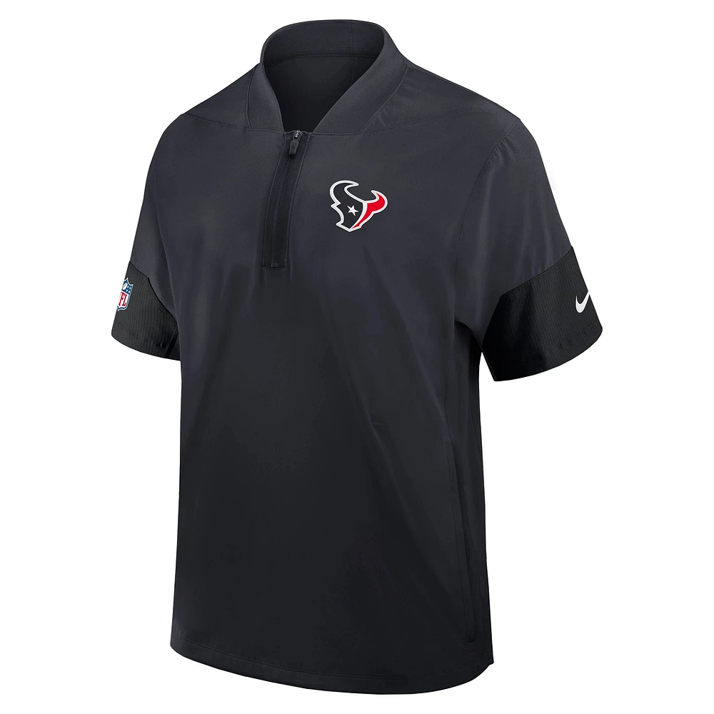 Men's Nike Navy Houston Texans Sideline Short Sleeve Quarter-Zip Performance Coach Jacket