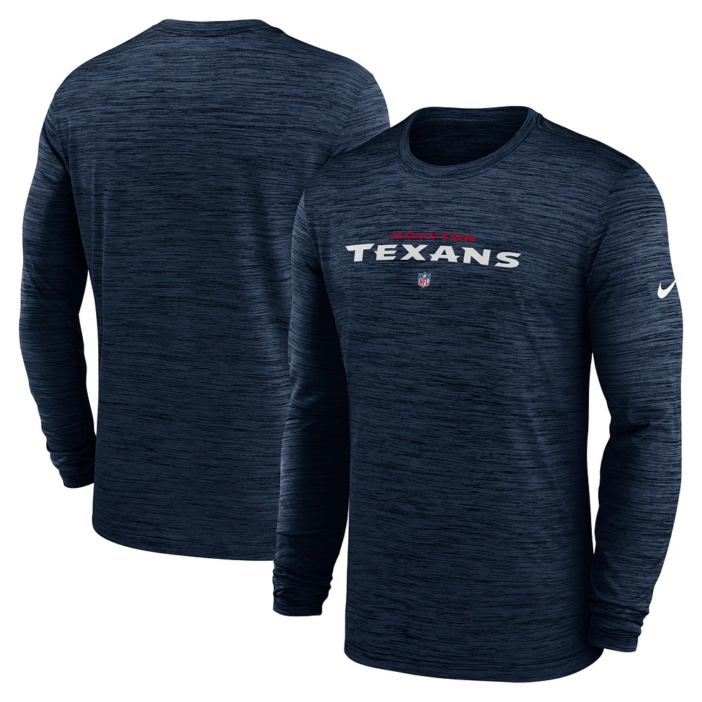 T-shirt à manches longues Nike Houston Texans Sideline Team Velocity Performance pour homme - Bleu marine