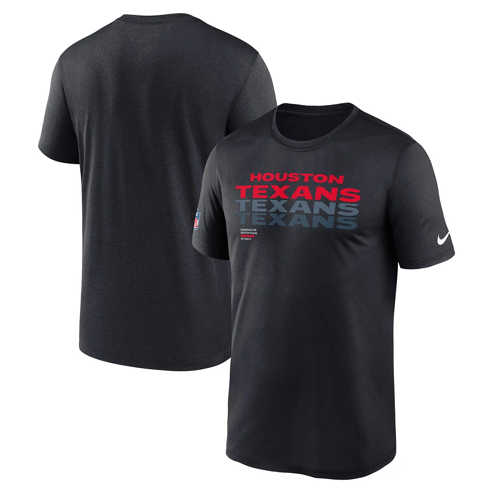 T-shirt Nike bleu marine Houston Texans Wordmark Block Sideline Legend Performance pour homme