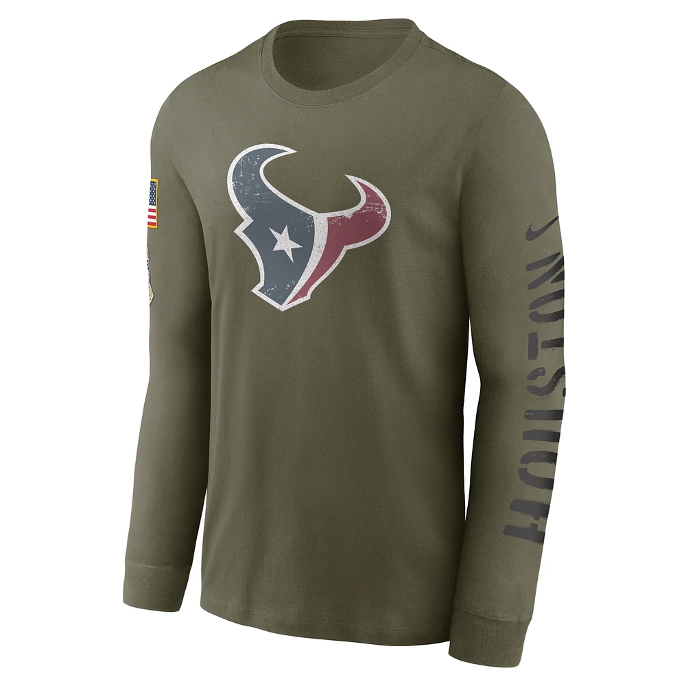 Men's Nike Olive Houston Texans Salute To Service Long Sleeve T-Shirt