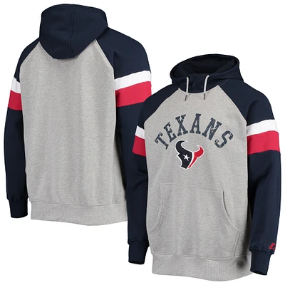 Houston Texans Starter Home Run Raglan Pullover Hoodie - Heathered Gray/Navy