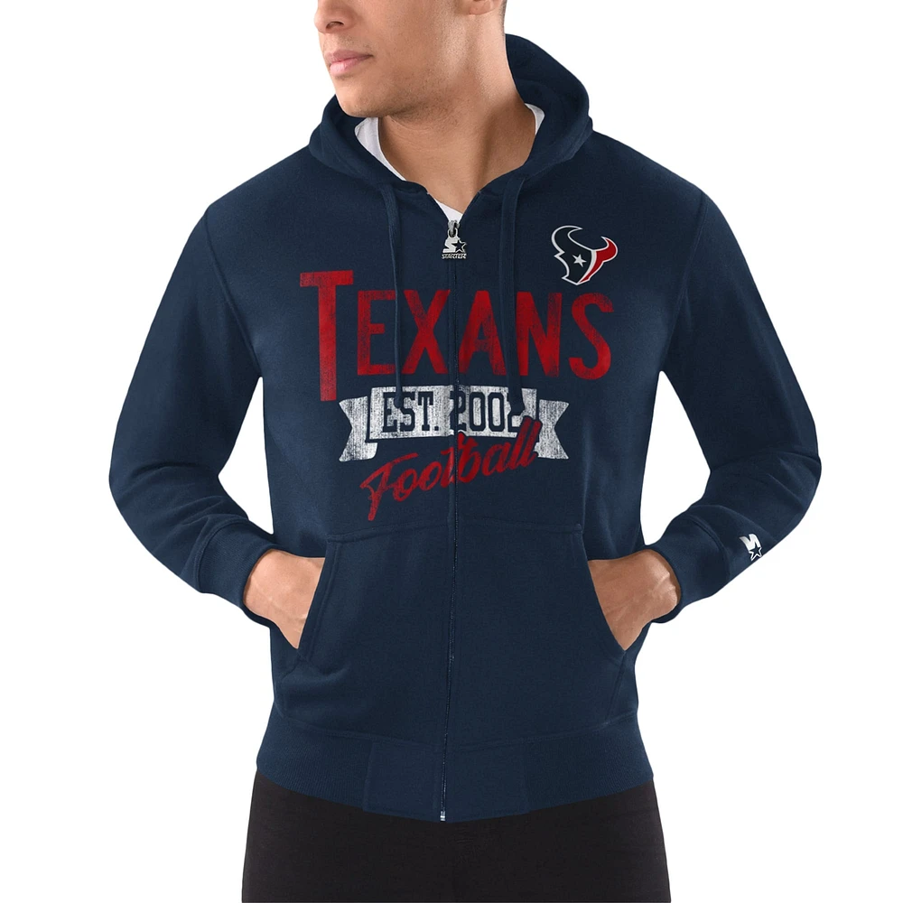 Sweat à capuche entièrement zippé Starter Navy Houston Texans Domestic Post-Season pour hommes