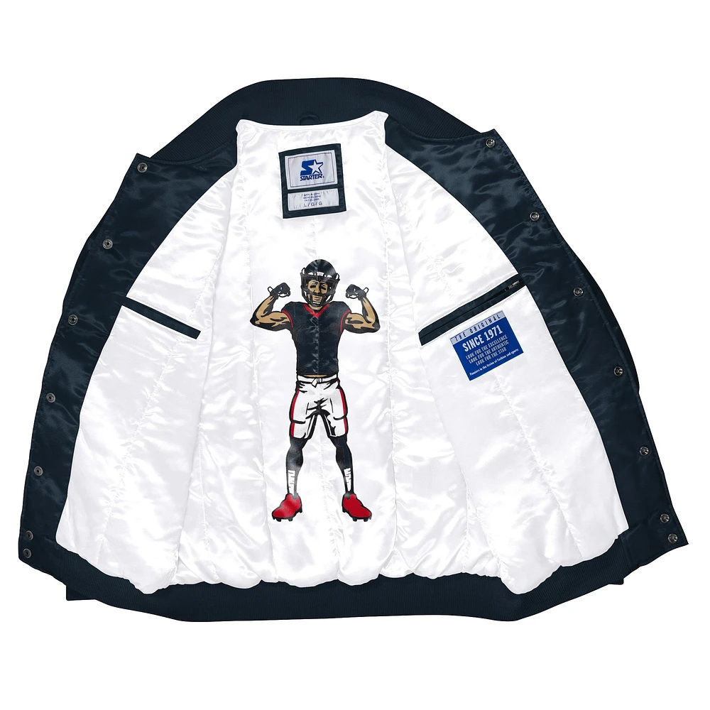 Veste universitaire exclusive en satin à boutons-pression pour homme Starter Navy Houston Texans