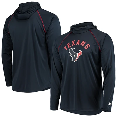 T-shirt à capuche manches longues raglan Starter Houston Texans pour homme, bleu marine