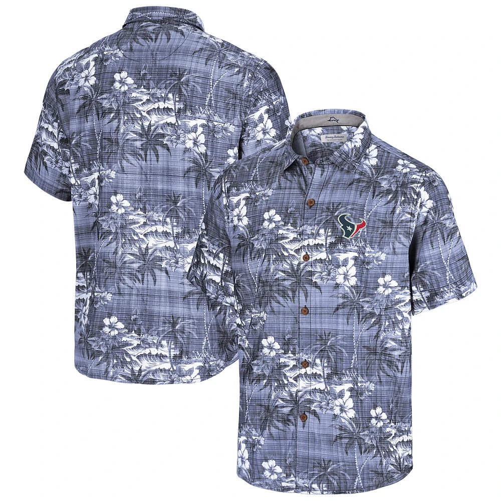 Chemise boutonnée Tommy Bahama bleu marine pour homme Houston Texans Coconut Point Isla Palmetta Camp