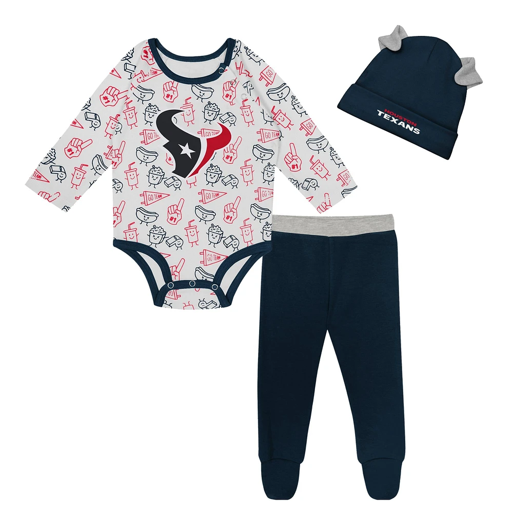 Newborn & Infant Houston Texans Little Champ Long Sleeve Bodysuit, Pants Cuffed Knit Hat 3-Piece Set