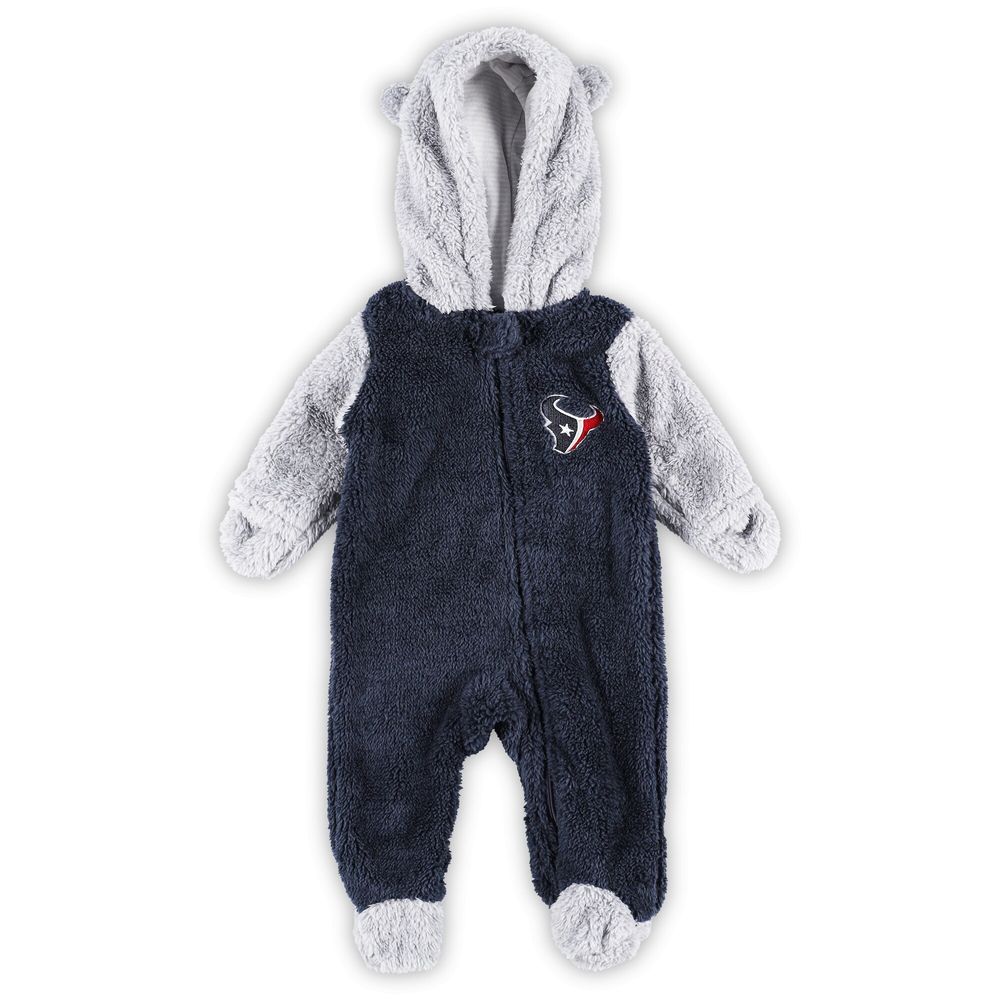 Newborn & Infant Navy/Gray Houston Texans Game Nap Teddy Fleece Bunting Full-Zip Sleeper